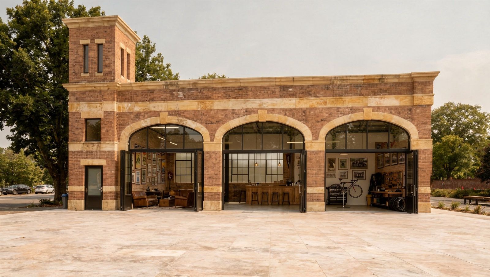 HALE: the riders' headquarters, a converted brick firehouse